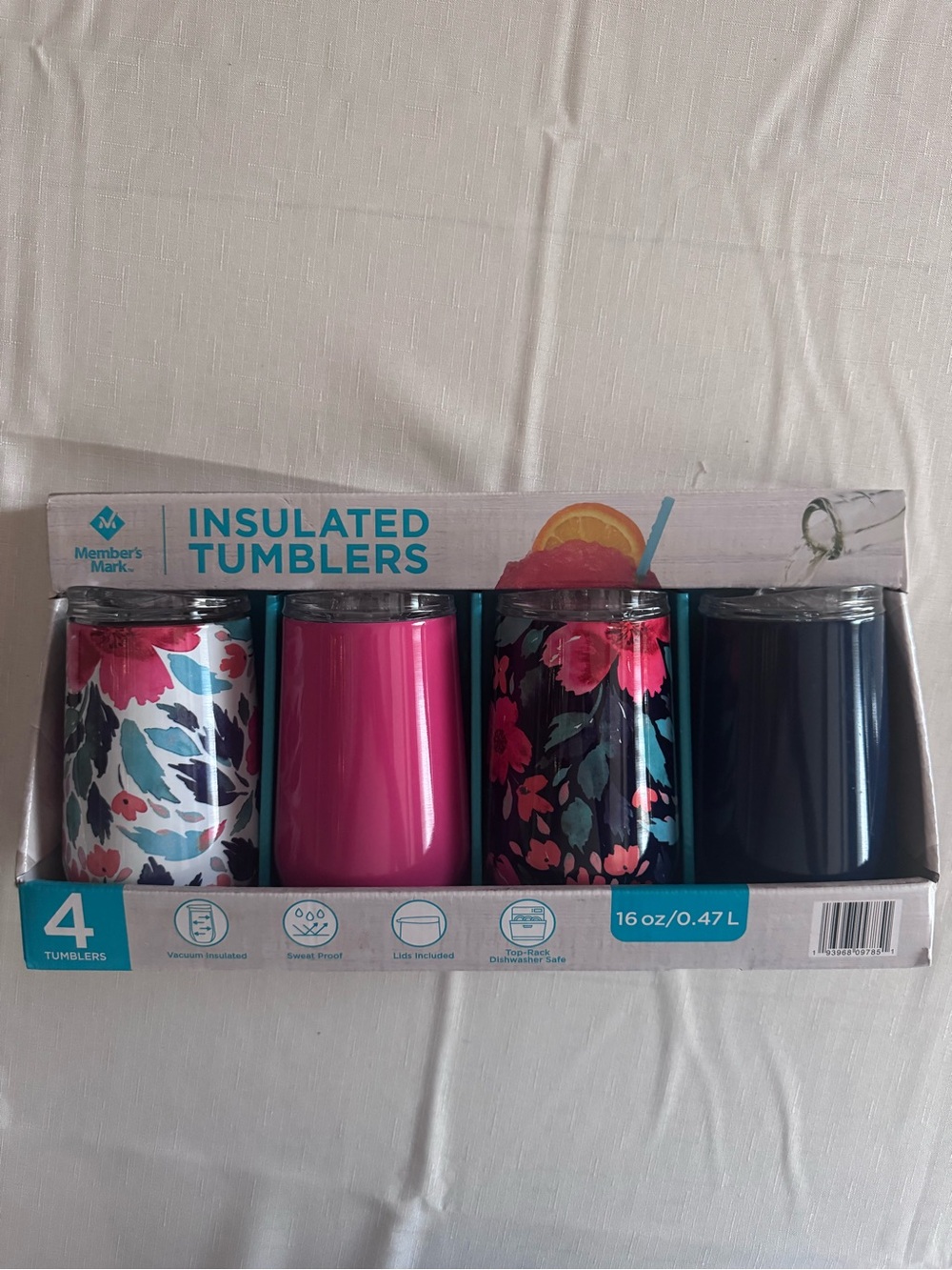 Member's Mark Insulated Tumblers - 4 Pack (Floral, Pink, Black)